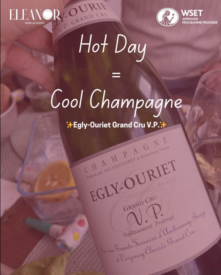 Glass of Egly-Ouriet Grand Cru V.P. Champagne with bubbles rising, highlighting artisanal grower Champagne from Ambonnay