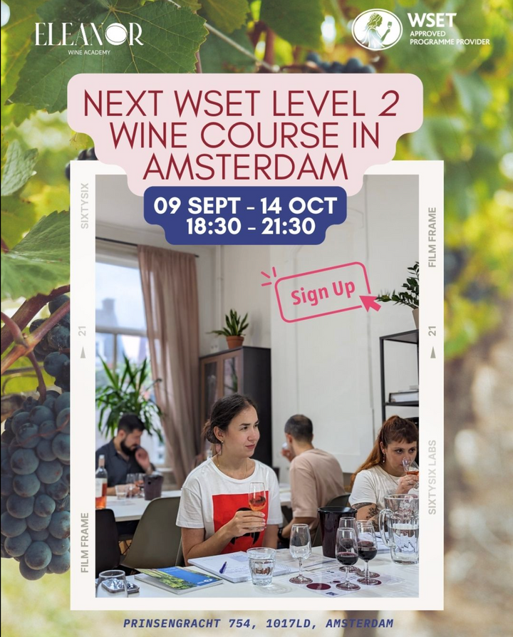 Students tasting wine at Eleanor Wine Academy during WSET Level 2 course in Amsterdam