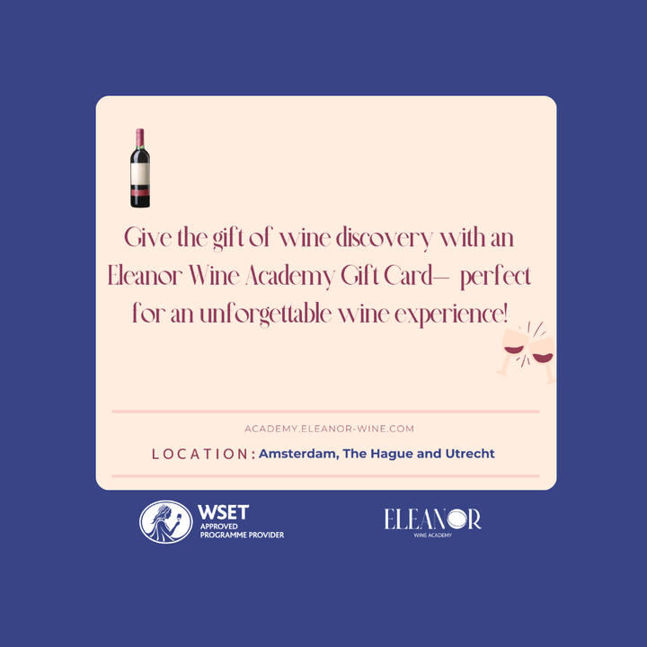 Eleanor Wine Academy Gift Card, offering a unique wine experience for recipients to explore and enjoy wine education and tastings in Amsterdam, The Hague & Utrecht