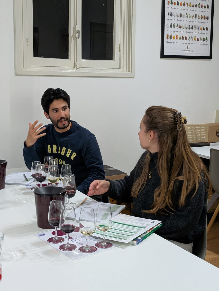 Wine glasses and WSET study materials at Eleanor Wine Academy