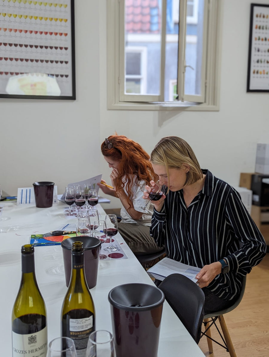 WSET students working through a guided wine tasting in Amsterdam
