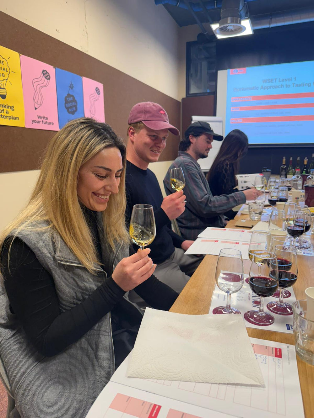 Guided wine tasting during a WSET course at Eleanor Wine Academy in The Hague