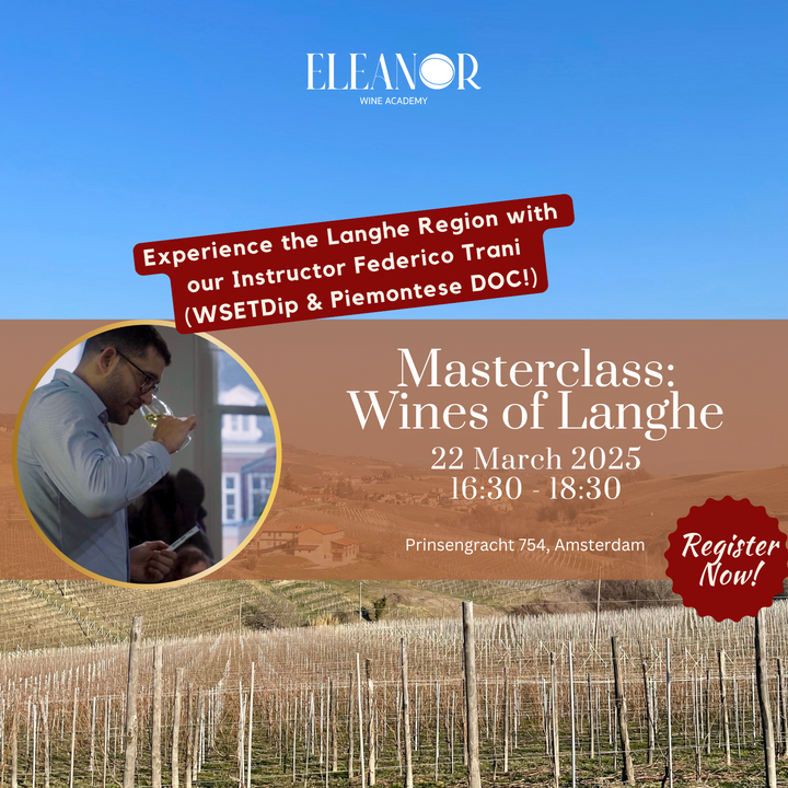 Join the Masterclass: Wines of Langhe by Eleanor Wine Academy in Amsterdam! 🍷 Explore the renowned wines of Italy’s Langhe region, guided by expert sommeliers. Limited seats available