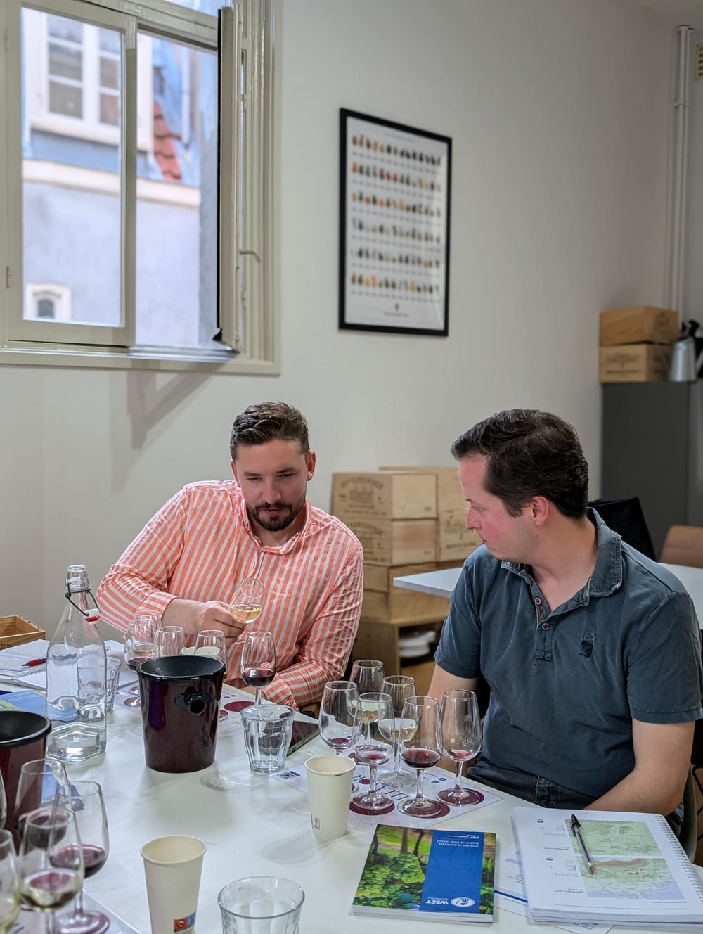 Students studying and tasting wine during a WSET course at Eleanor Wine Academy